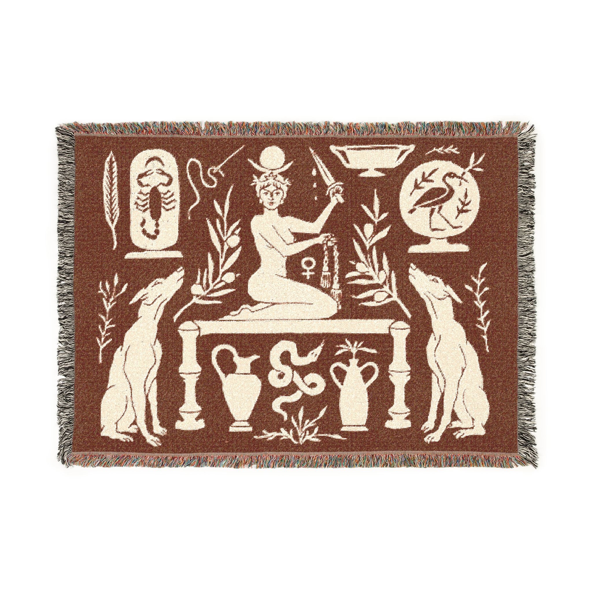 Two Guard Dogs Woven Blanket in RUST