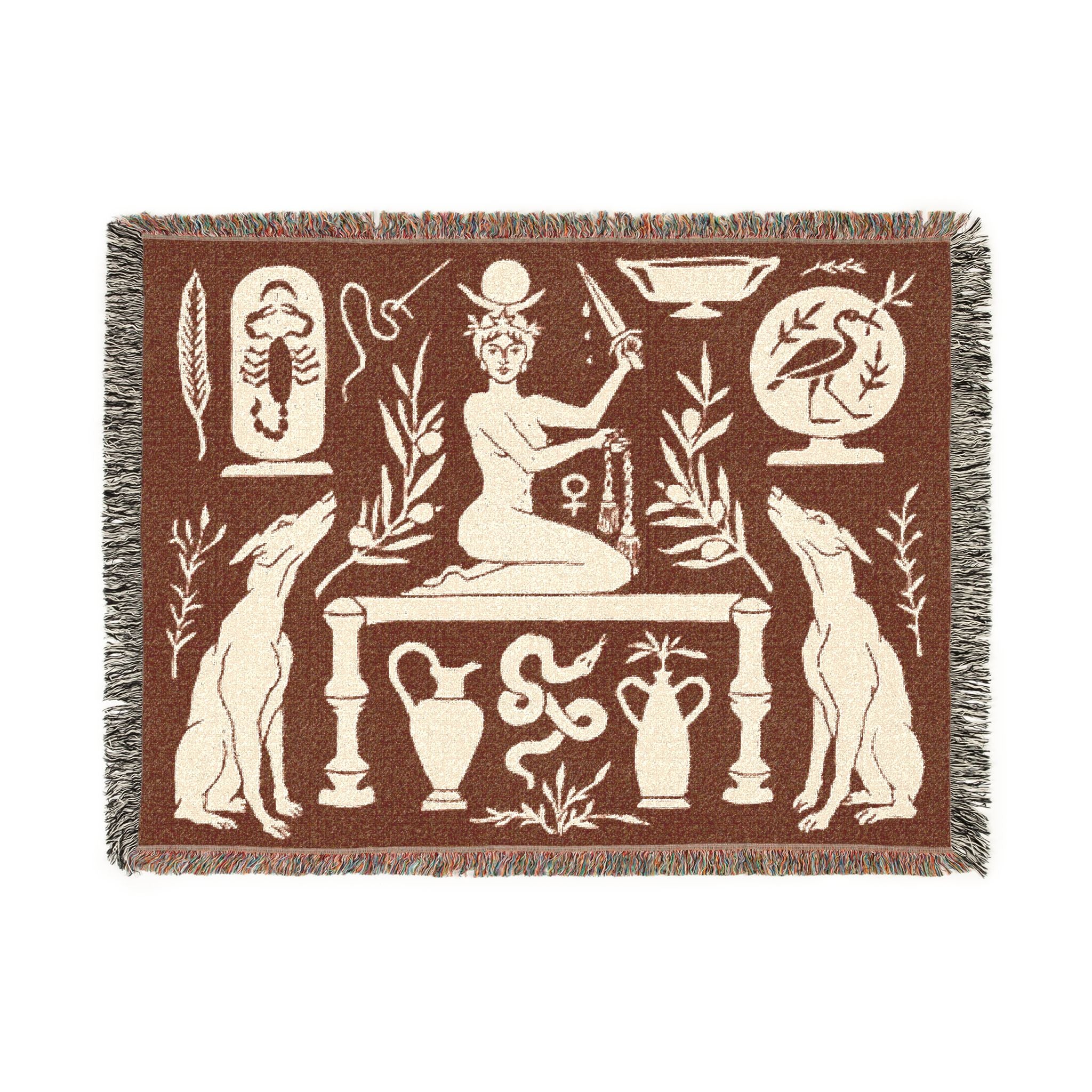 Two Guard Dogs Woven Blanket in RUST